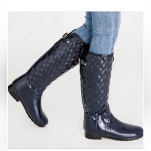 HUNTER Refined Gloss Adjustable Quilted Tall Rain Boot - Navy Women's 9